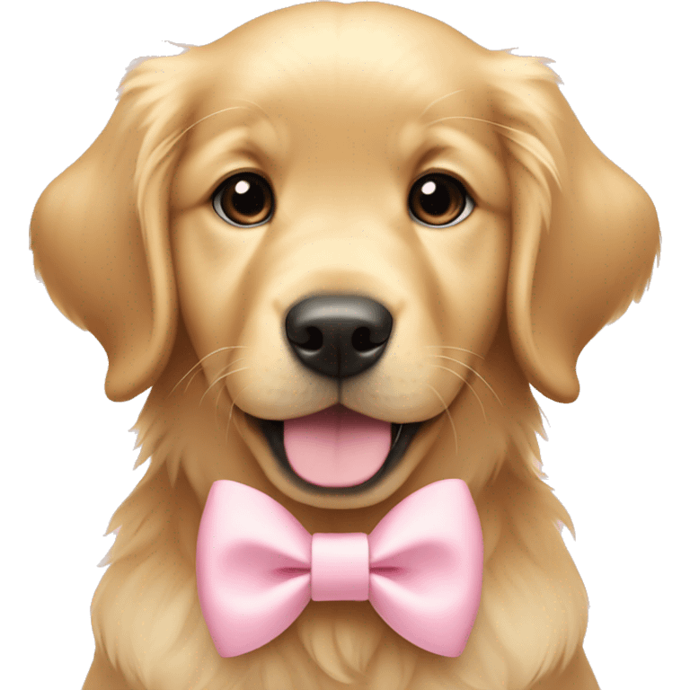 Golden retriever puppy with pastel pink bow collar emoji