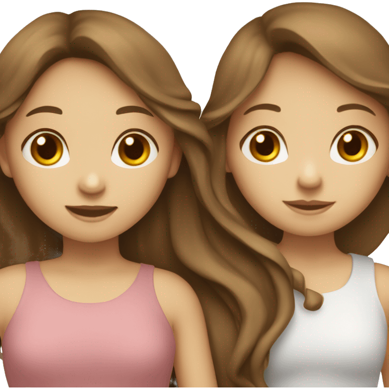 Two girls with white skin hugging. one has long wavy brown hair and the other has long straight brown hair with bangs. emoji