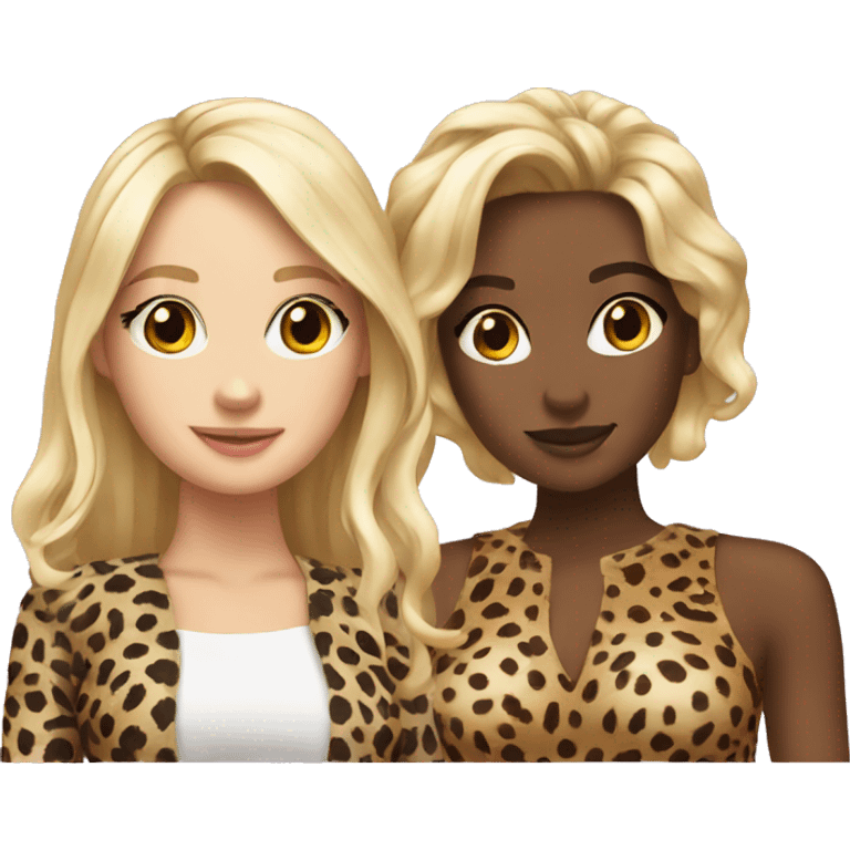 Blonde and brunette besties in cheetah clothes emoji