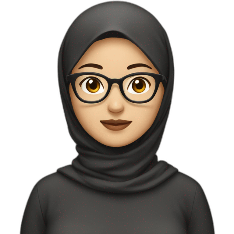 asian woman wearing brown hijab, black shirt, and rounded glasses emoji