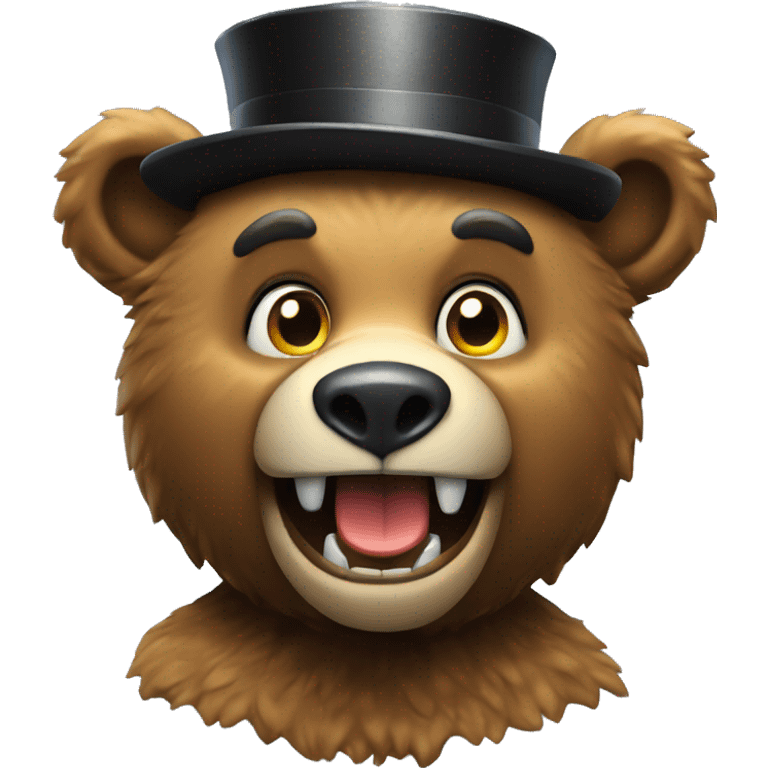 Animatronic bear with tophat emoji