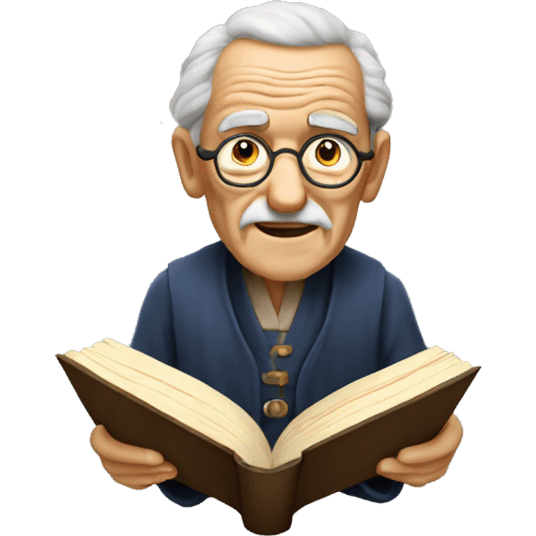 wise old man portrait reading aloud from book emoji