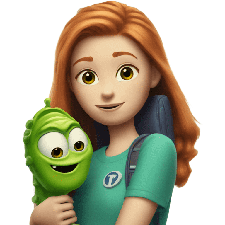 Ginger girl holding Mike wasowski from monsters inc emoji