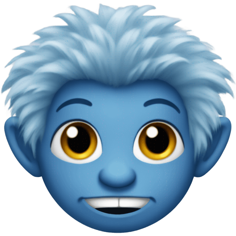 Blue troll with fluffy dark blue hair emoji