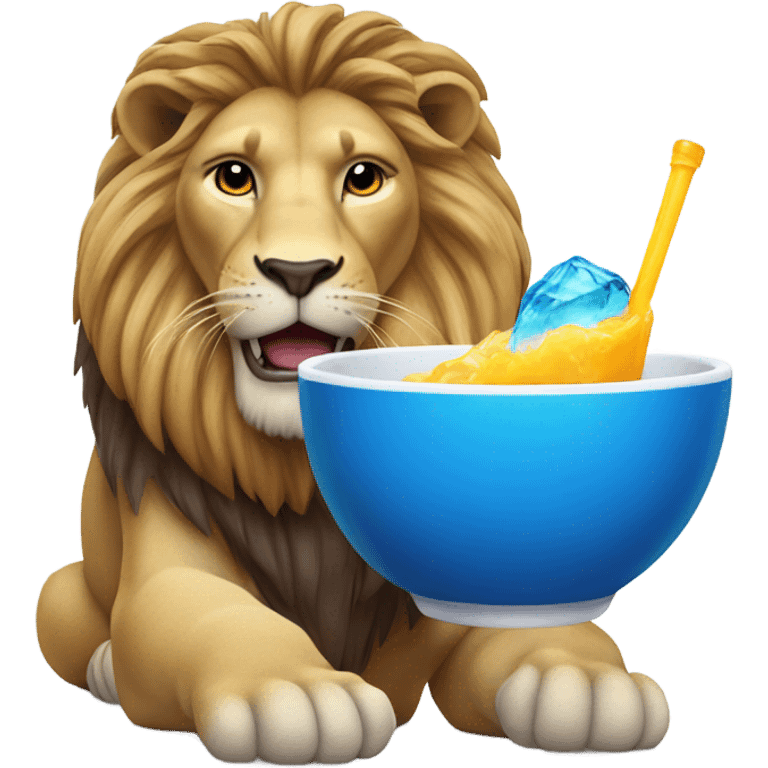 Lion drinking blue drink emoji