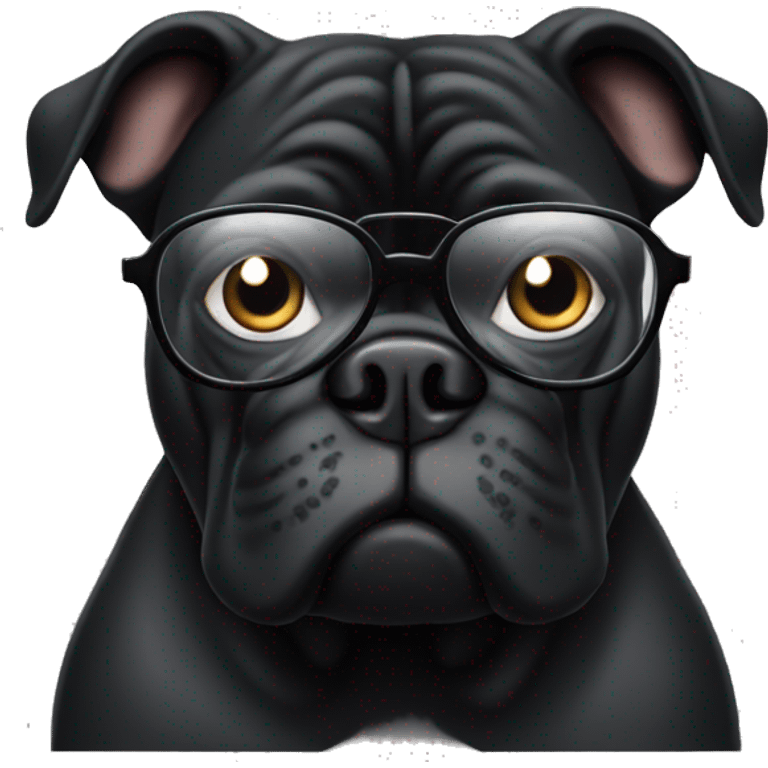 Solid Black bulldog with readng glasses emoji