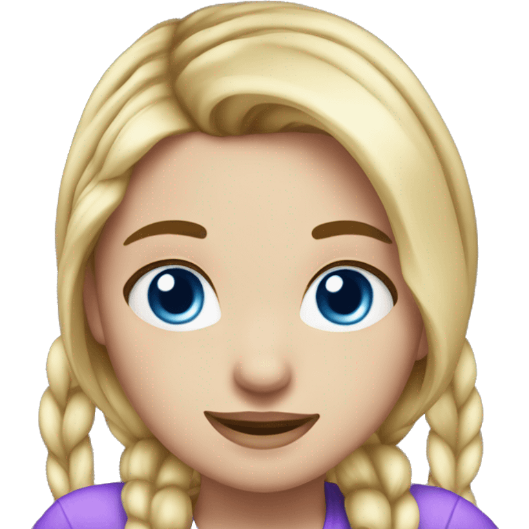 Girl, blond hair with purple highlights, ponytails, blue eyes, freckles on face emoji