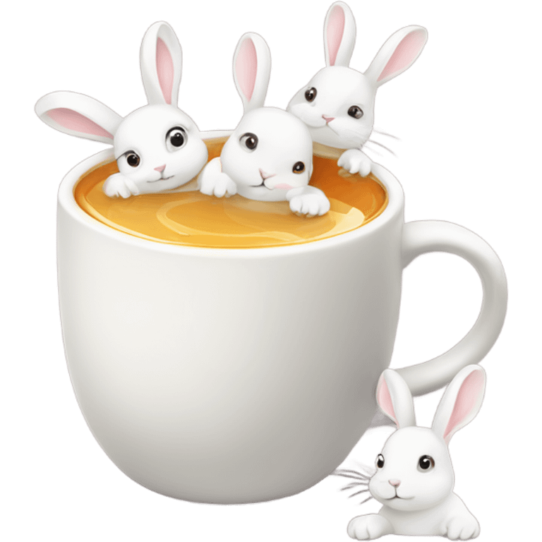 Cup of tea with white cute rabbits  emoji