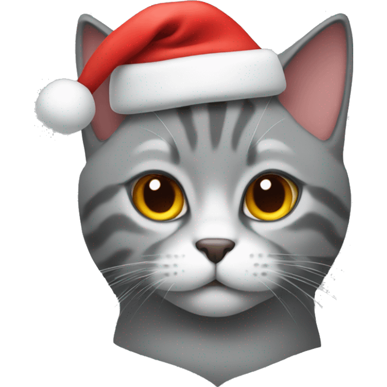 A grey cat with a red Santa hat emoji