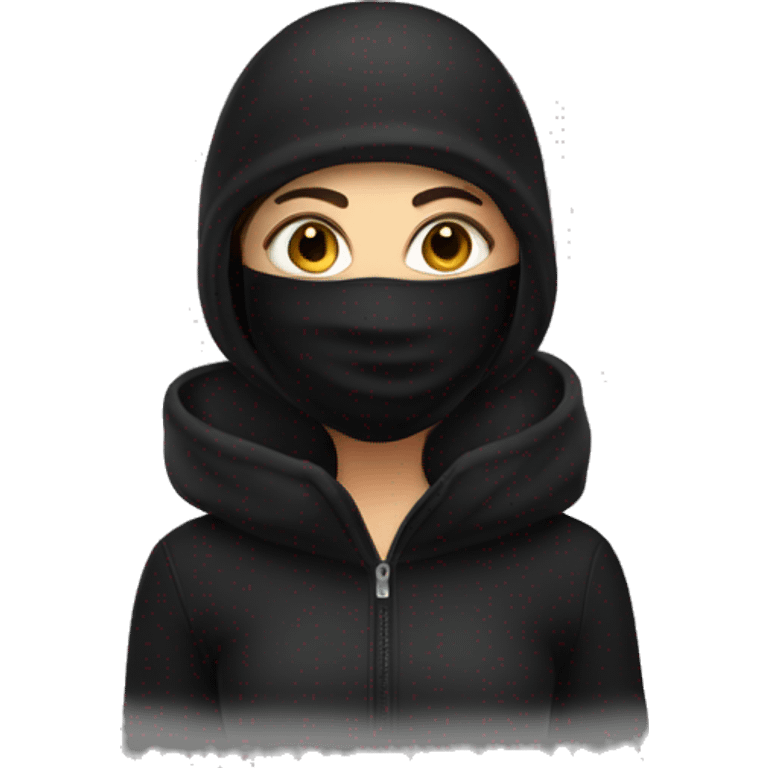 Brunette girl wearing black ski mask emoji