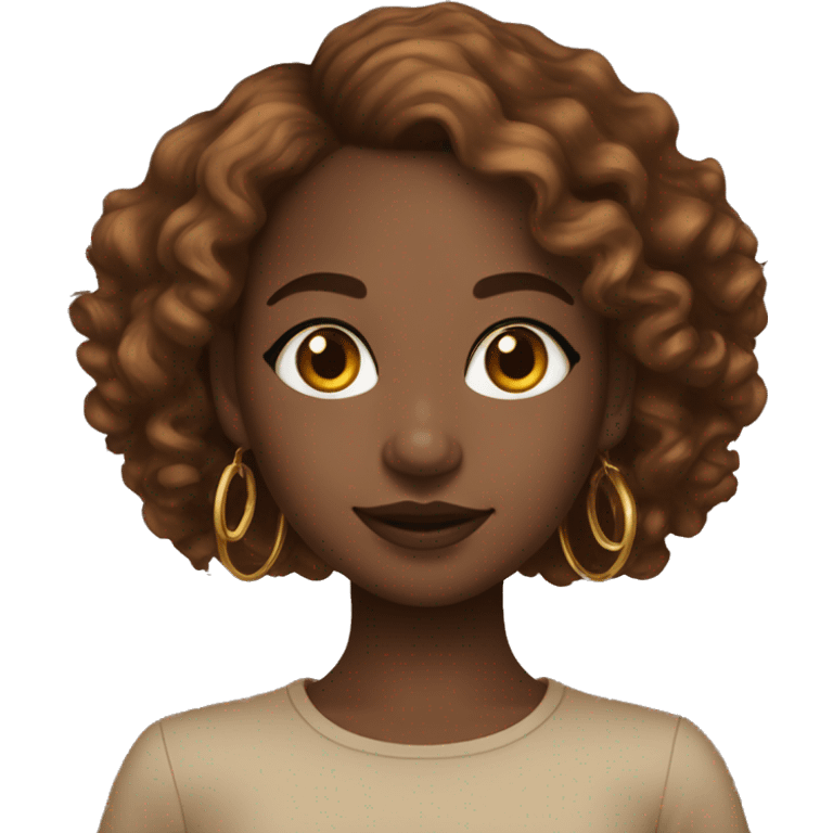 black girl with brown eyes and long coppers curly hair with a golden nose ring and gold hoop earrings emoji