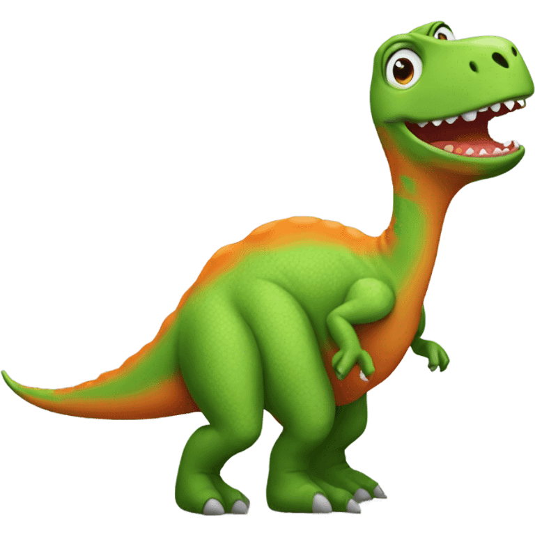 Green dinosaur, wearing orange jumper emoji