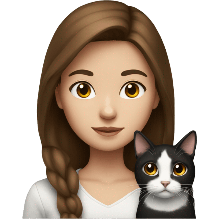 brown hair girl with black and white cat emoji