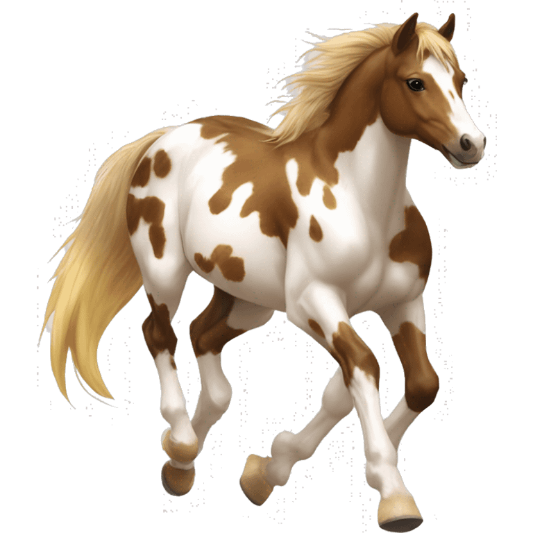 Scruffy scarred scratched scratches scratch scars Piebald tricolor palomino yellow brown pony with dark brown spots galloping running emoji