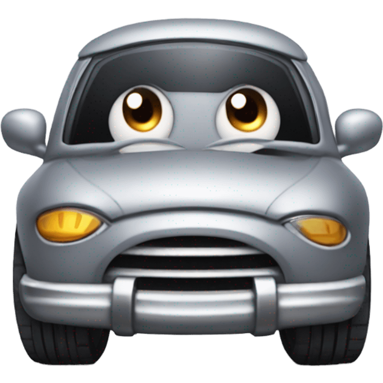 Metal cute mad Kirby Gray ball driving on car wheels with mad eyebrows game emoji