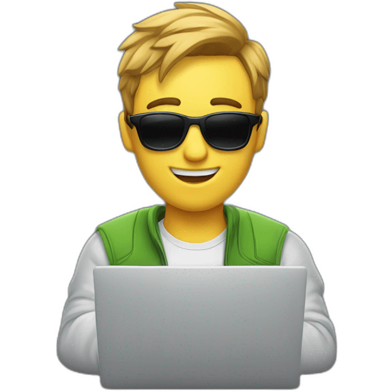 programmer guy in sunglasses behind mackbook emoji