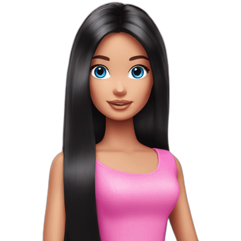 Barbie pink long black hair blue eyes emoji