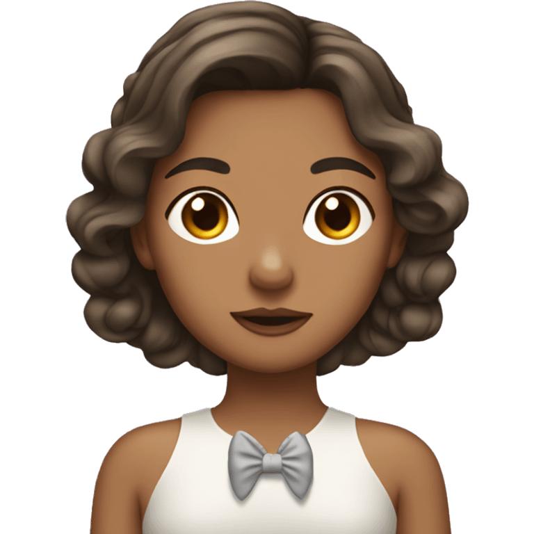 Girl with hush cut brunette with a bow on her hair emoji