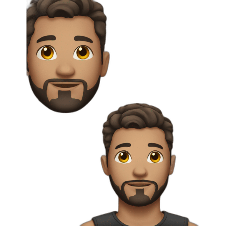 young man with tattoos, short hair, and a beard emoji