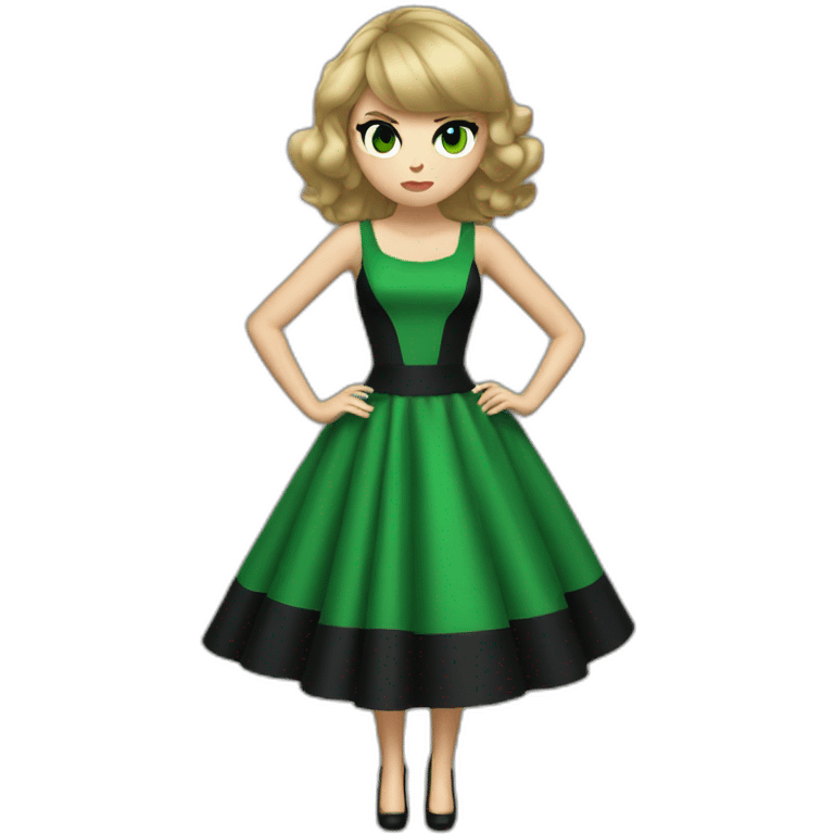 Taylor swift with black and green dress and angry emoji