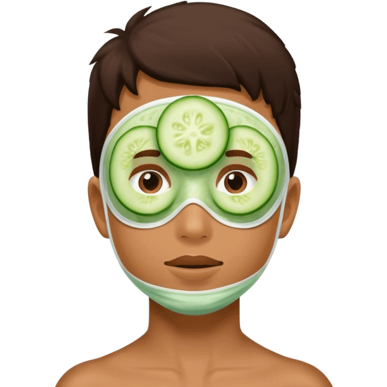 a facial mask made of cucumber on a boy's face emoji