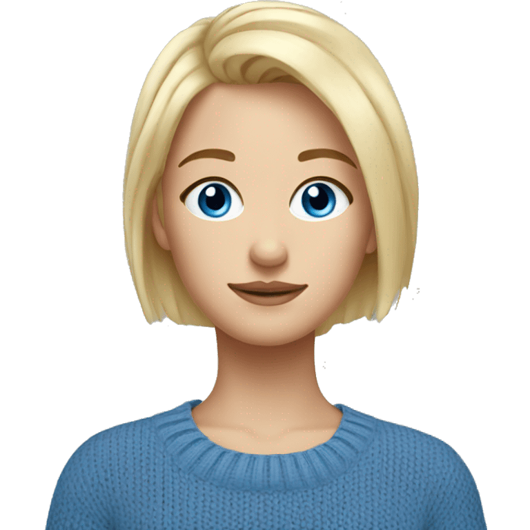 blue eyes short  blonde hair girl blue sweater emoji