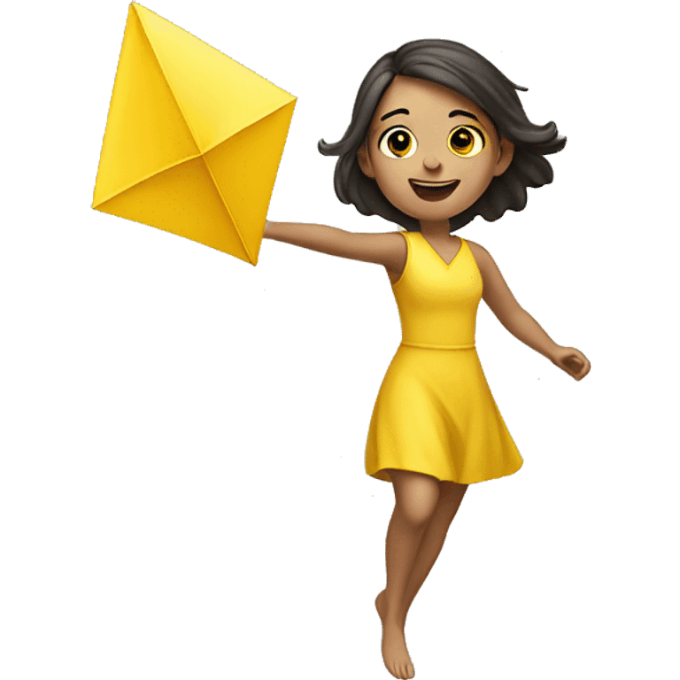 Caucasian Girl flying a yellow diamond-shaped kite emoji