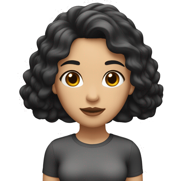 woman,    swimming, light brown skin, long black hair, short stature, brown eyes, wearing a white shirt and black shorts, normal physical build, lower lip slightly larger than the upper lip. emoji