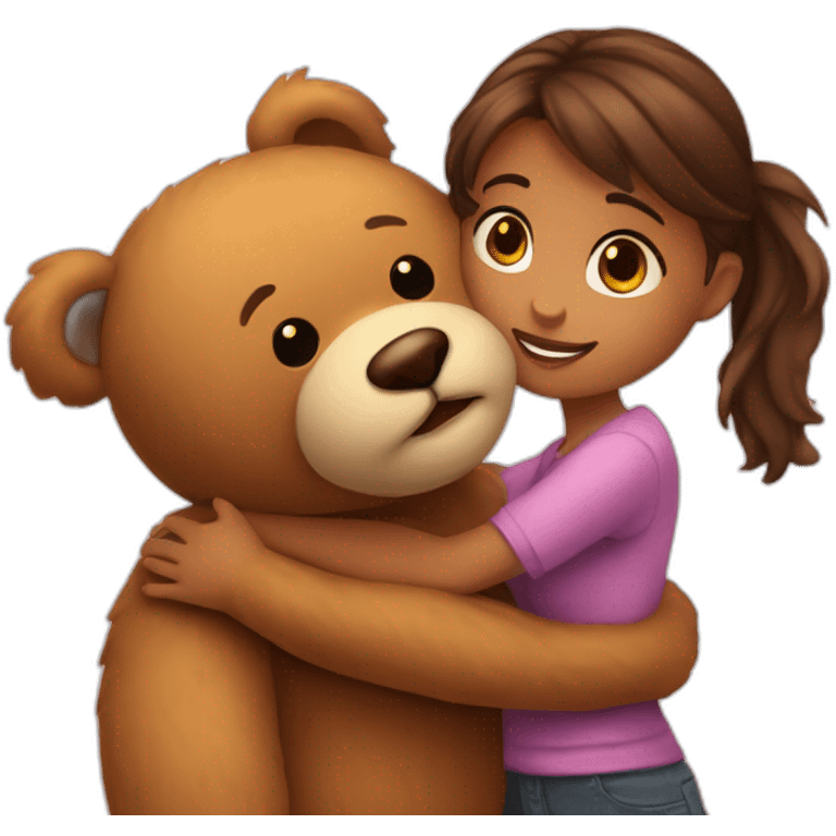 big teddy bear with girl in love emoji