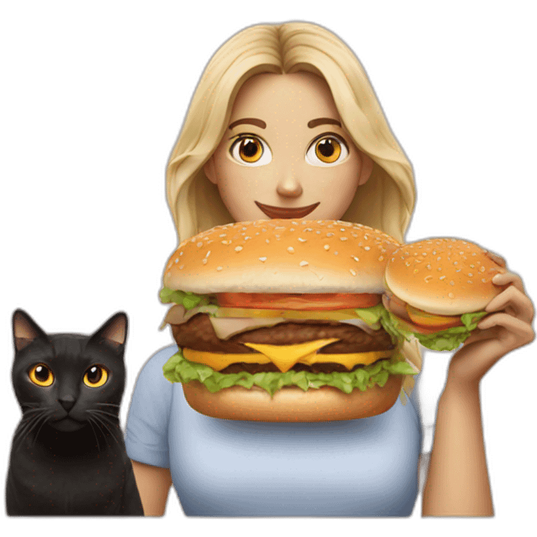 Women with burger and cat emoji