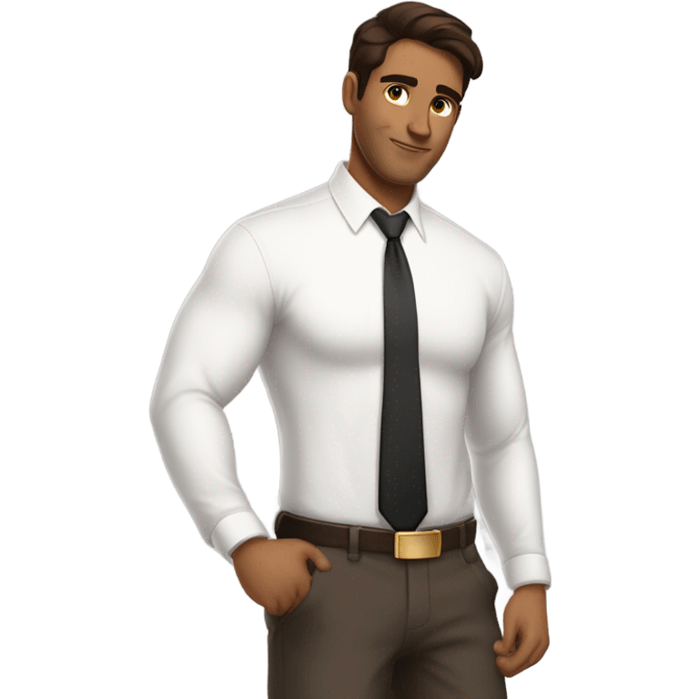 A waist up shot of a handsome tan man with dark brown hair wearing a white shirt and a gold watch emoji