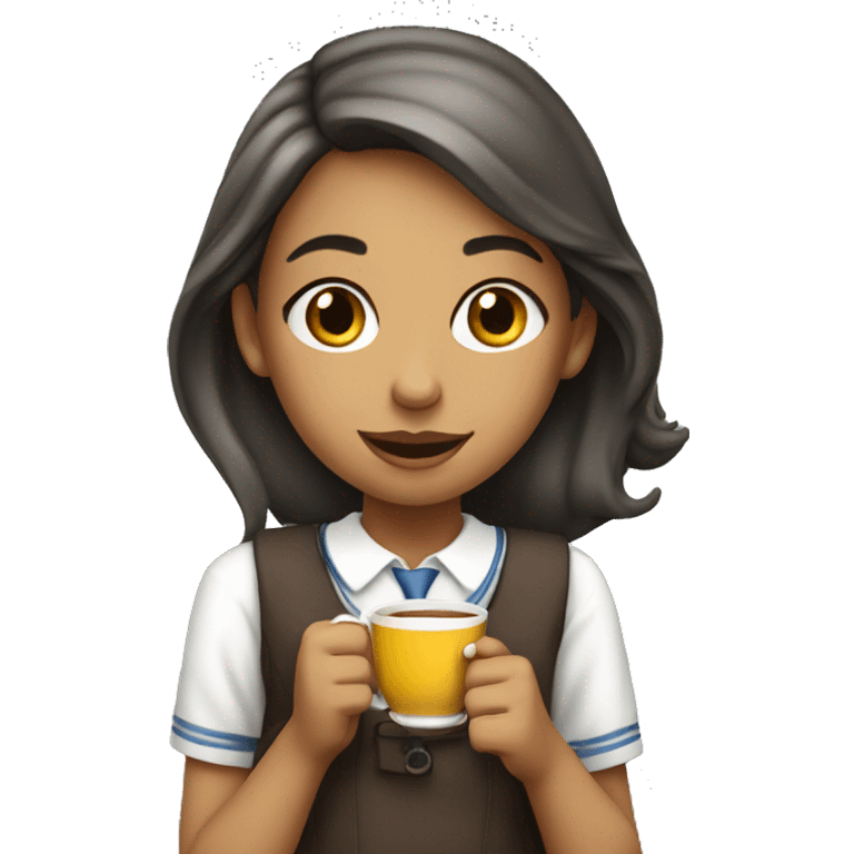 schoolgirl drinks tea emoji