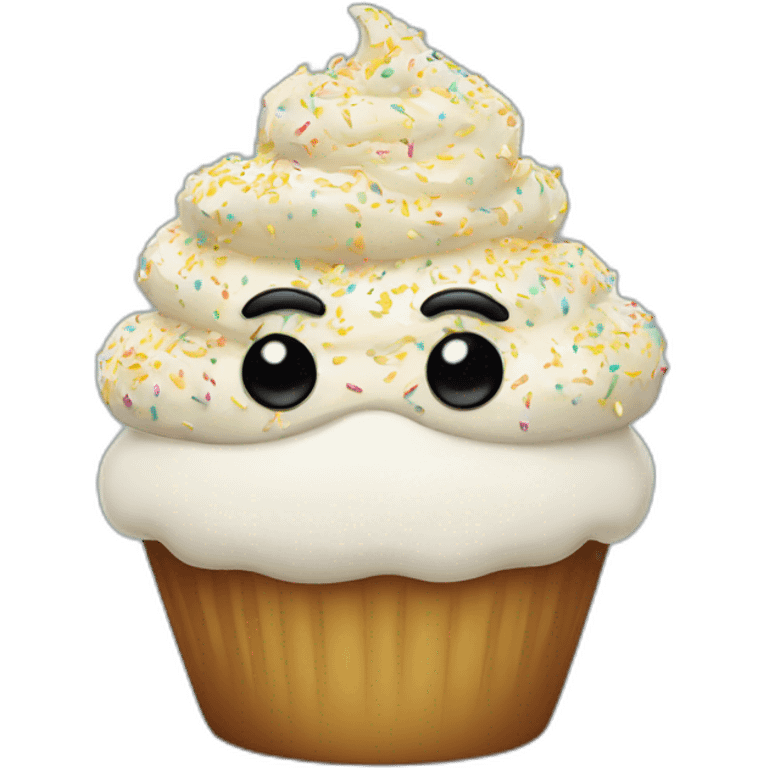 Vanilla sprinkles Cupcake with moustaches  emoji