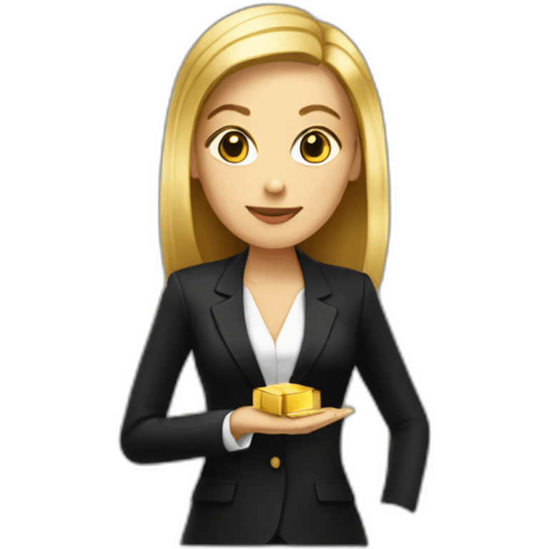 Posh-woman-with-black-suit-offering-goldbar emoji