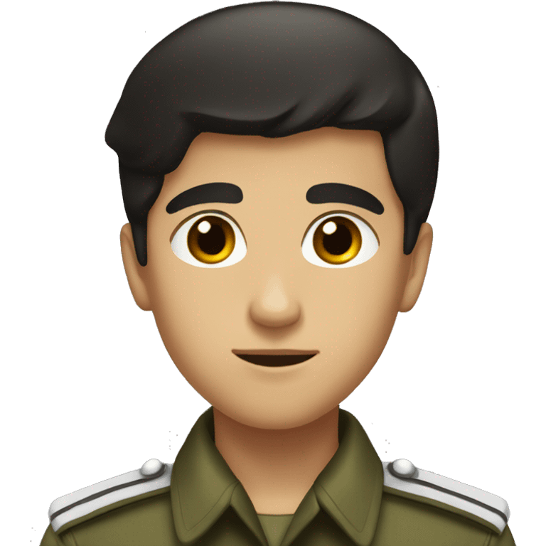 Boy with dark hair and brown eyes in military uniform  emoji