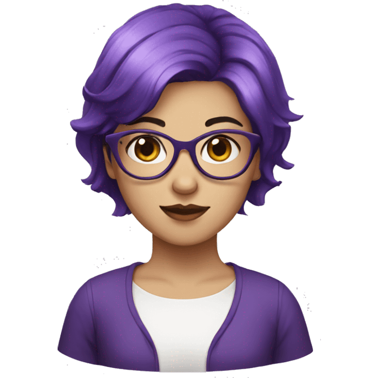 girl with white glasses and short dark purple hair emoji