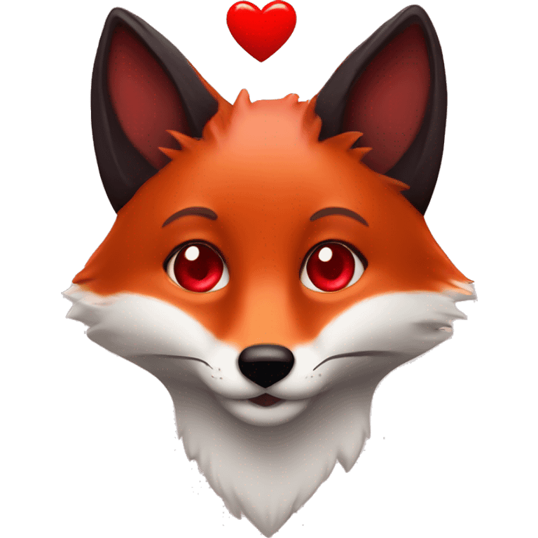 dark red fox face with tiny red heart instead of eyes emoji