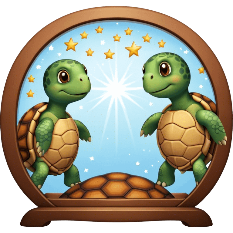 Turtle reflection in a mirror with stars emoji