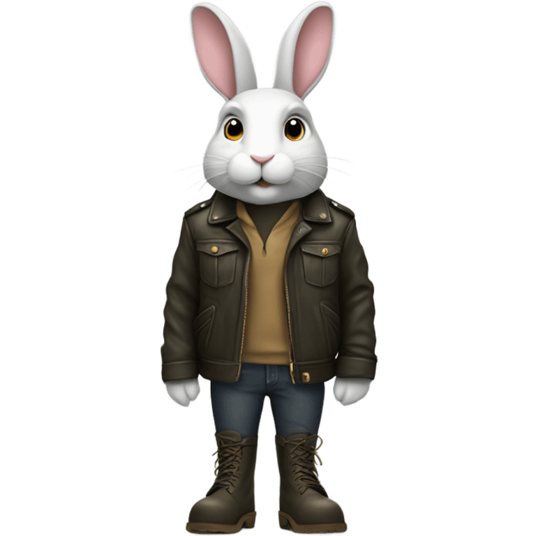 Rabbit wearing a leather jacket and army boots  emoji