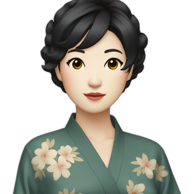 Japanese female with short black hair natural make up emoji