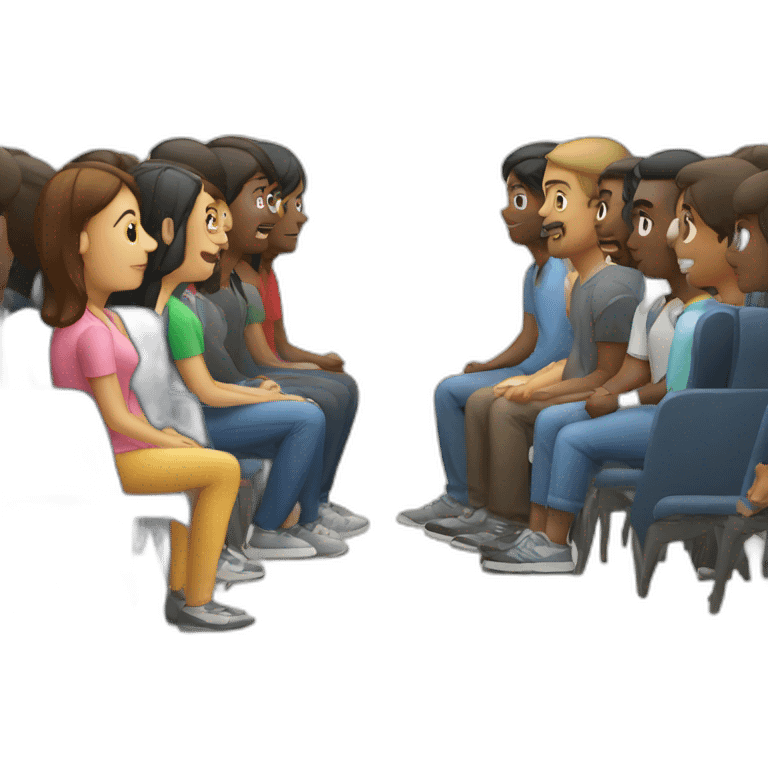 people sit on chair and look a presentation emoji