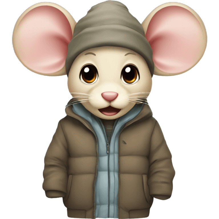 I want you to generate the following inside an icecube like it has been frozen: a boy mouse wearing a parka emoji