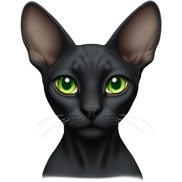 black sphinx cat with green eyes and a white spot on the nose emoji