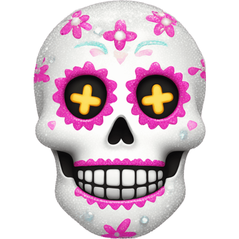 Sparkly white and pink sugar skull emoji