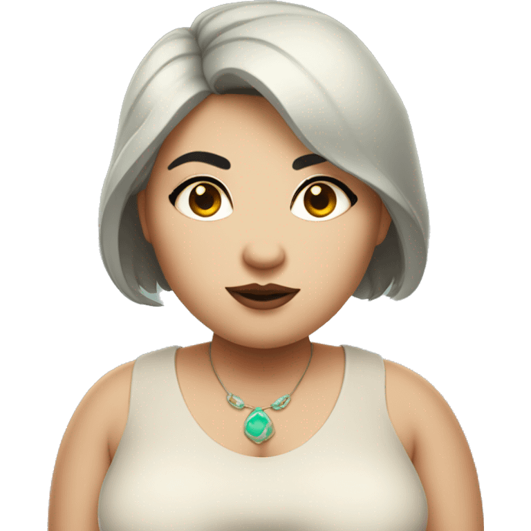 Beautiful chubby woman with black hair in minimal ogre outfit  emoji