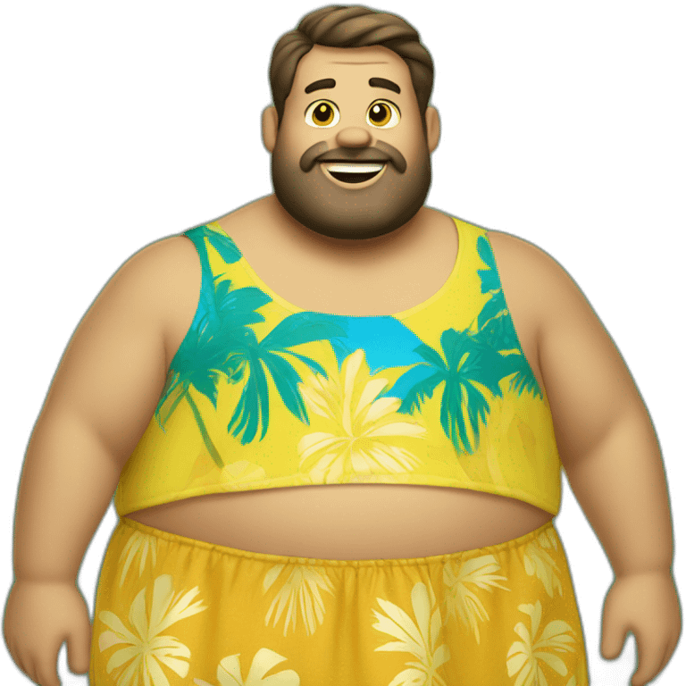 fat guy with yellow hawaiian skirt beard emoji