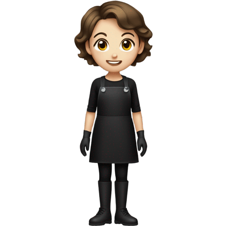 girl with short brown hair in black clothes in black gloves and apron emoji