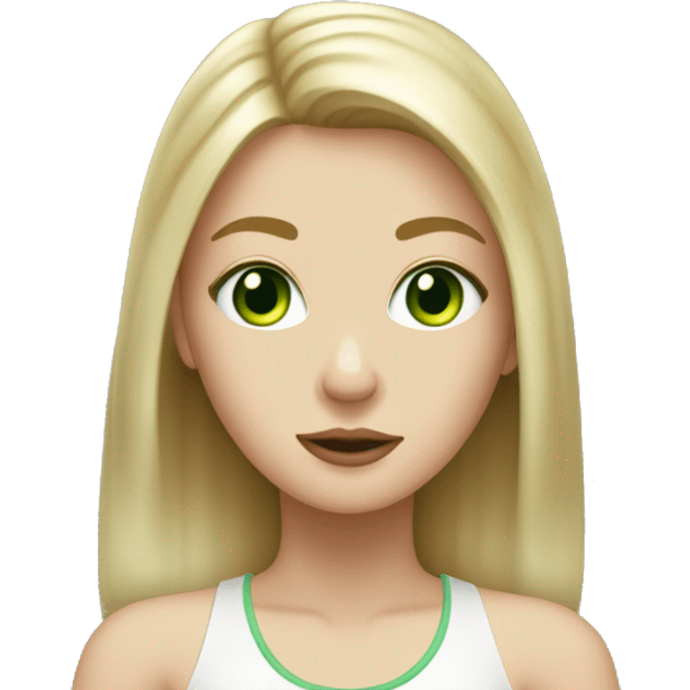 Dirty blond hair girl with green eyes and a white lab emoji