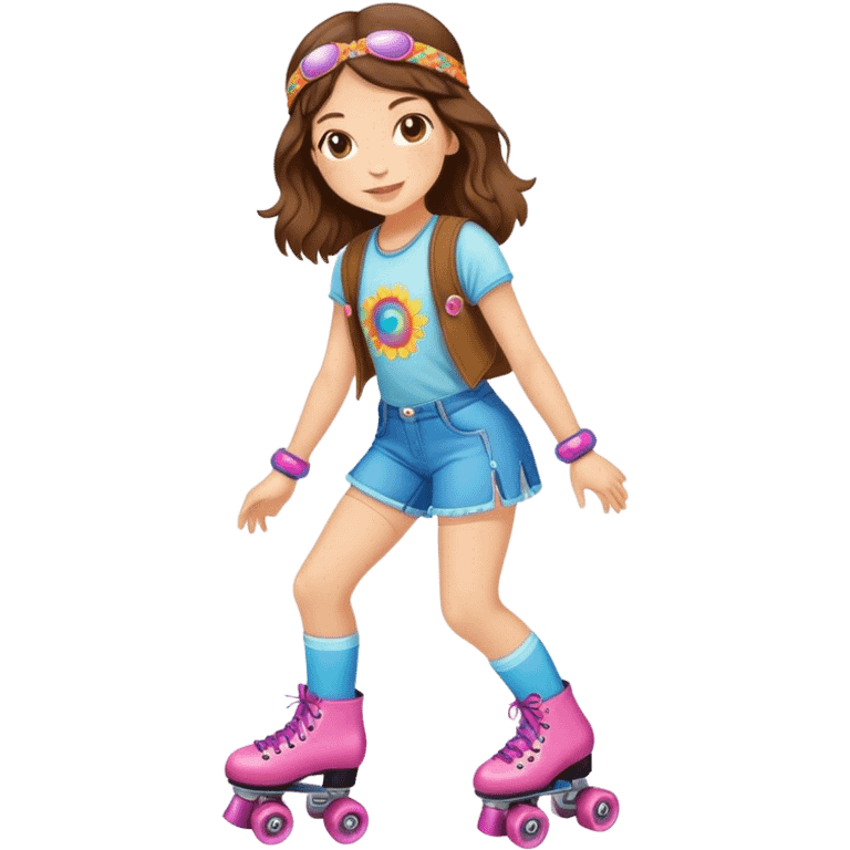 Cute Hippie girl, brunette, rollerskates emoji