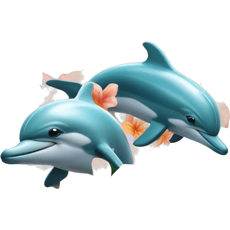 Dolphins with flowers emoji